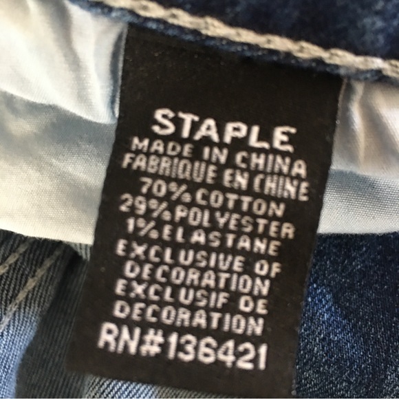 Staple FANTA Patched Stone Wash Raw Hem  Denim Shorts Men 44 Hip Hop Street Wear - Picture 6 of 9